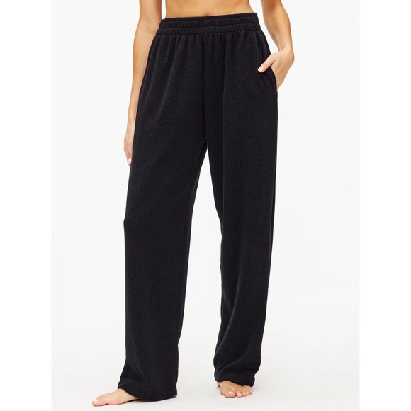 LESET Pants - LESET Teddy Jogger Black Fleece Textured Sweatpants Made in USA XS LB091A-TEDDY
